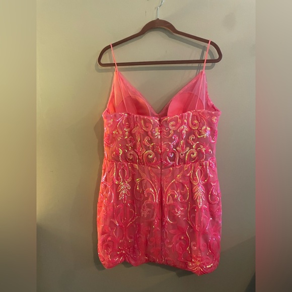 Hot Pink Sparkly Sequin Homecoming Mini Bodycon Dress - Picture 3 of 4